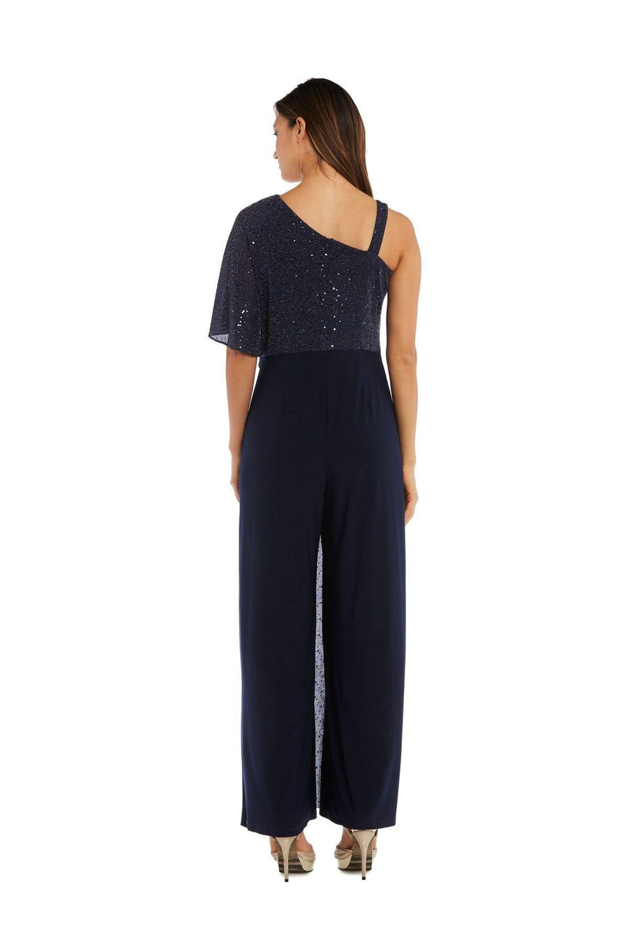 R&M Richards Asymmetric Jumpsuit with Sequined Overlay 3096 - The Dress Outlet