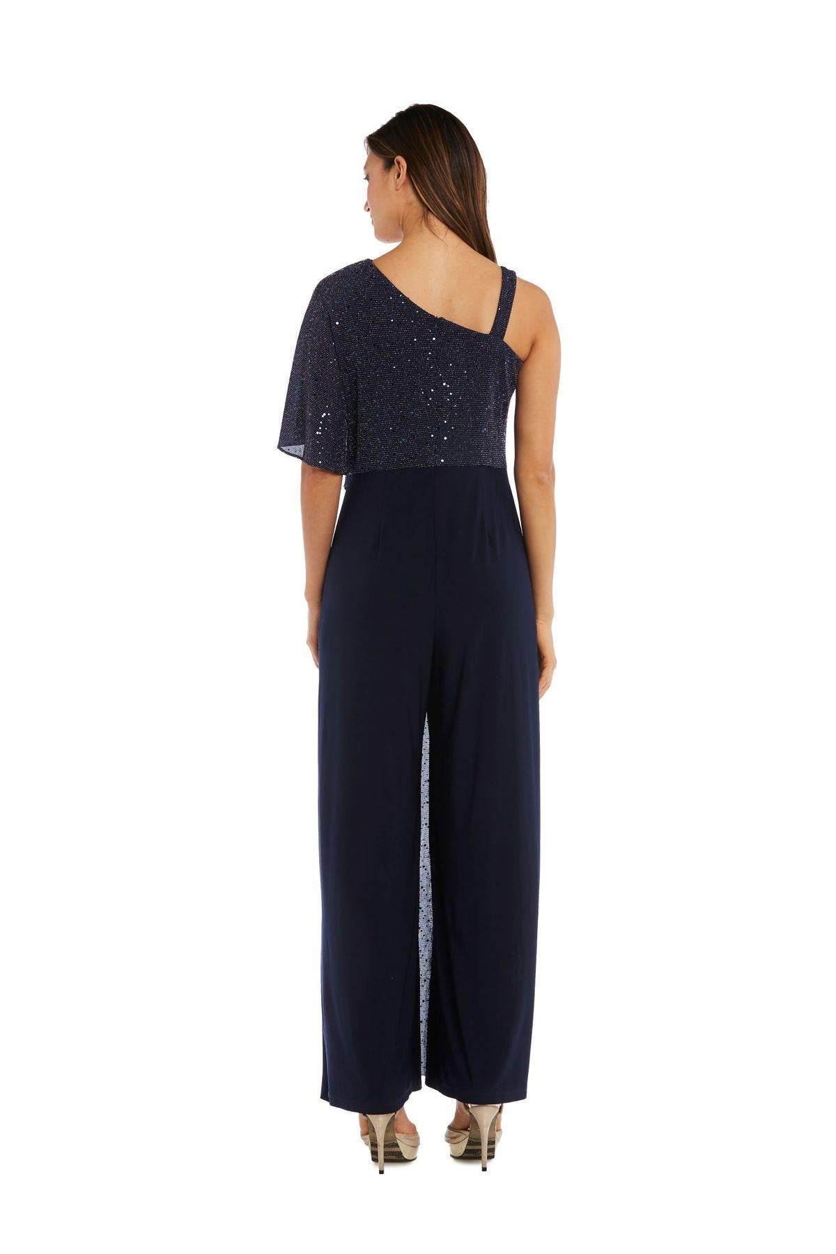 R&M Richards Asymmetric Jumpsuit with Sequined Overlay 3096 - The Dress Outlet