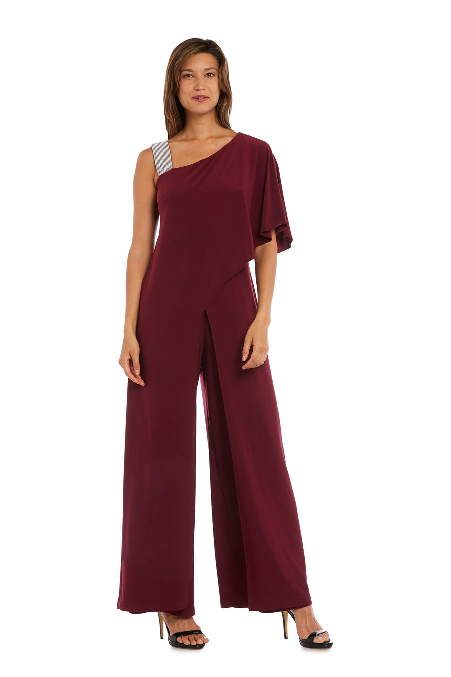 R&M Richards Asymmetric Jumpsuit with Overlay 3420 - The Dress Outlet