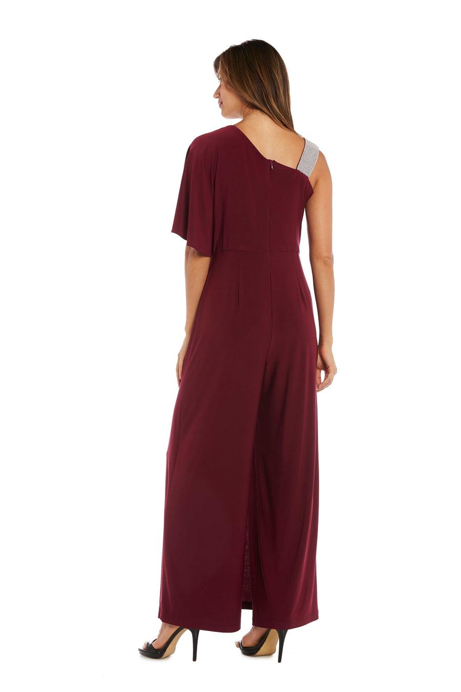 R&M Richards Asymmetric Jumpsuit with Overlay 3420 - The Dress Outlet