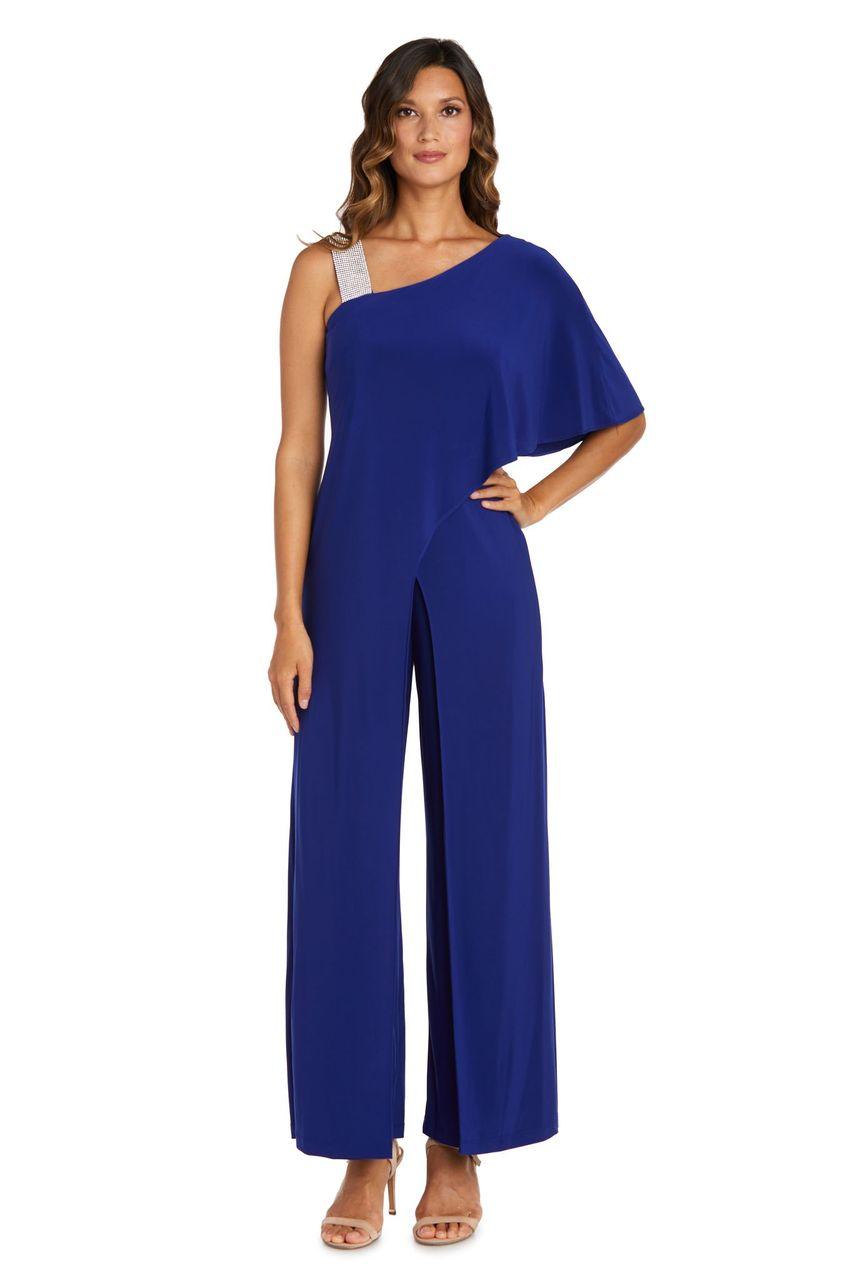 R&M Richards Asymmetric Jumpsuit with Overlay 3420 - The Dress Outlet
