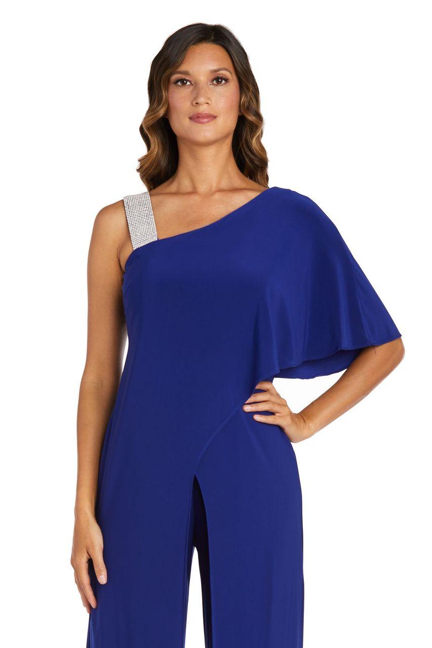 R&M Richards Asymmetric Jumpsuit with Overlay 3420 - The Dress Outlet