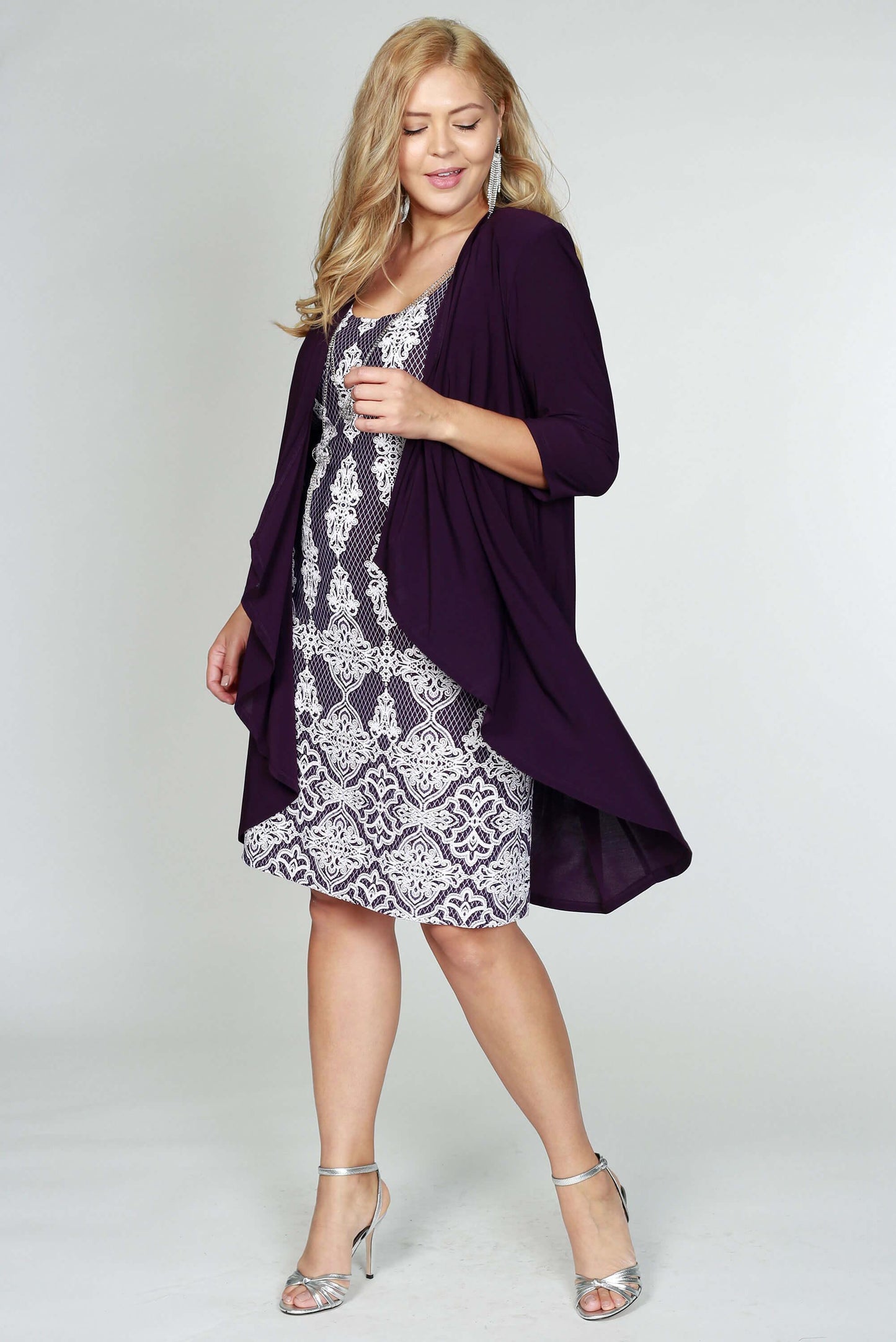 R&M Richards  Short Cocktail Lace Dress Eggplant - The Dress Outlet R&M Richards