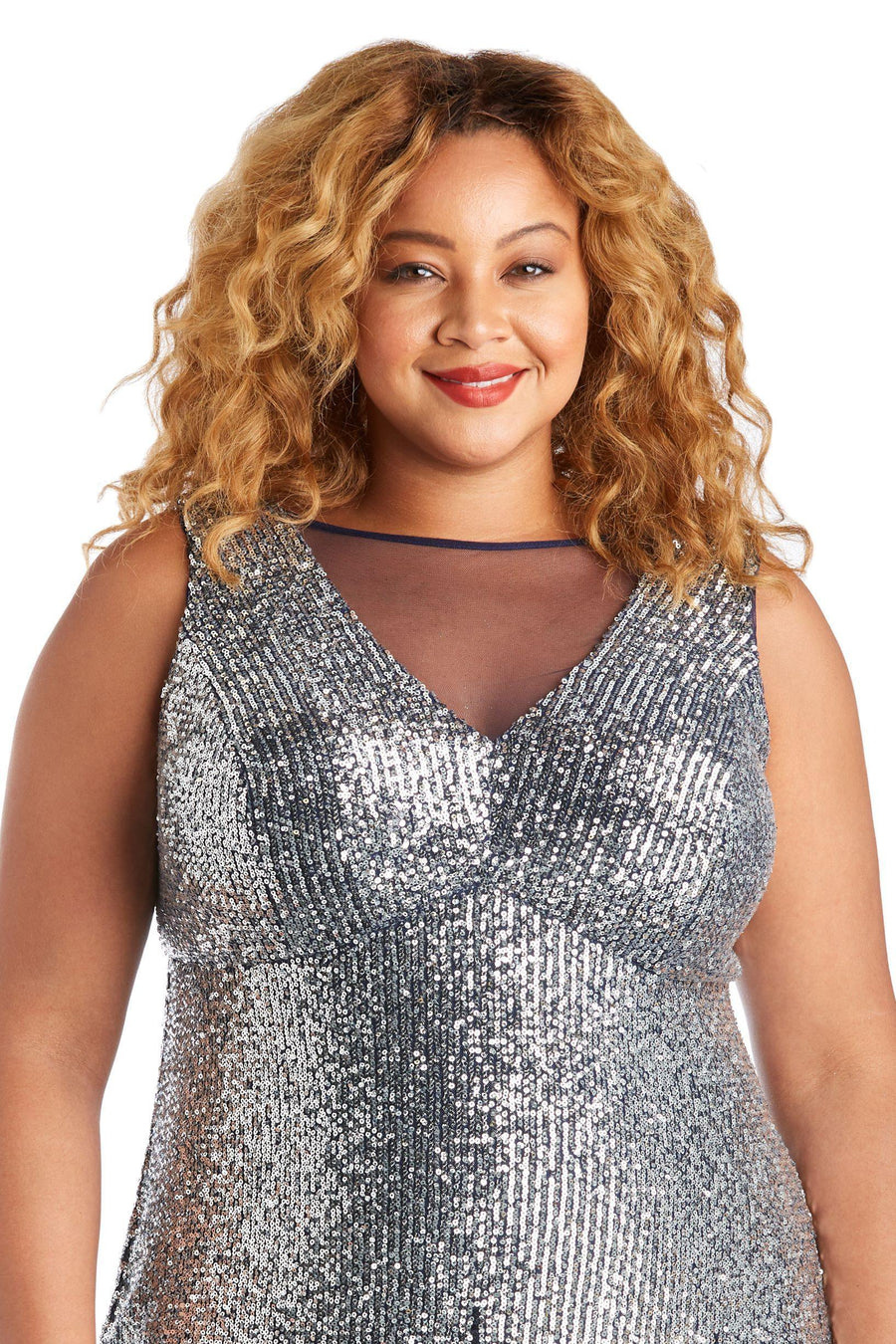 R&M Richards Plus Size Long Beaded Dress 7156W - The Dress Outlet