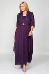 R&M Richards Long Mother of Bride Formal Jacket Dress Eggplant