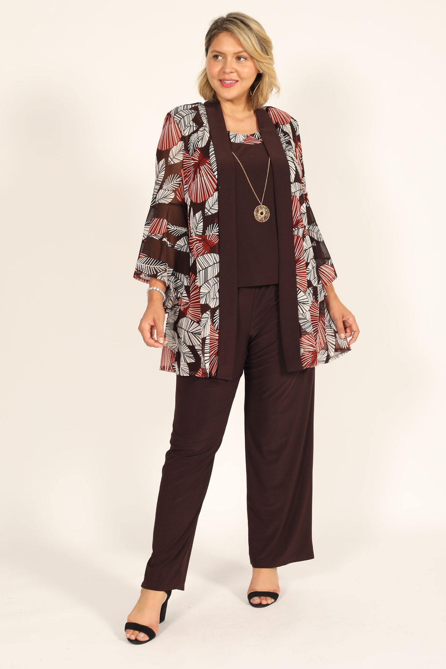 R&M Richards Plus Size Two Piece Print Pant Suit 7496W - The Dress Outlet
