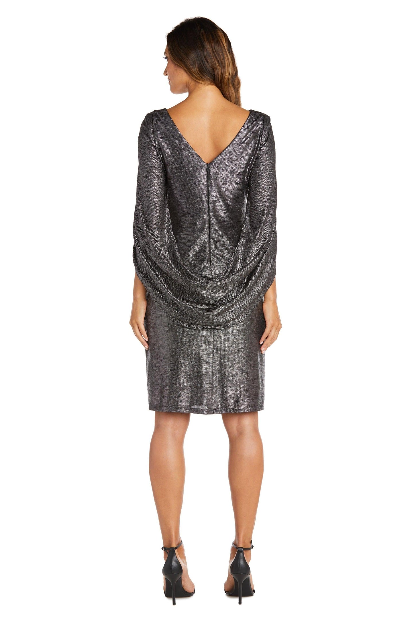 R&M Richards Draped Sleeve Short Dress Gunmetal