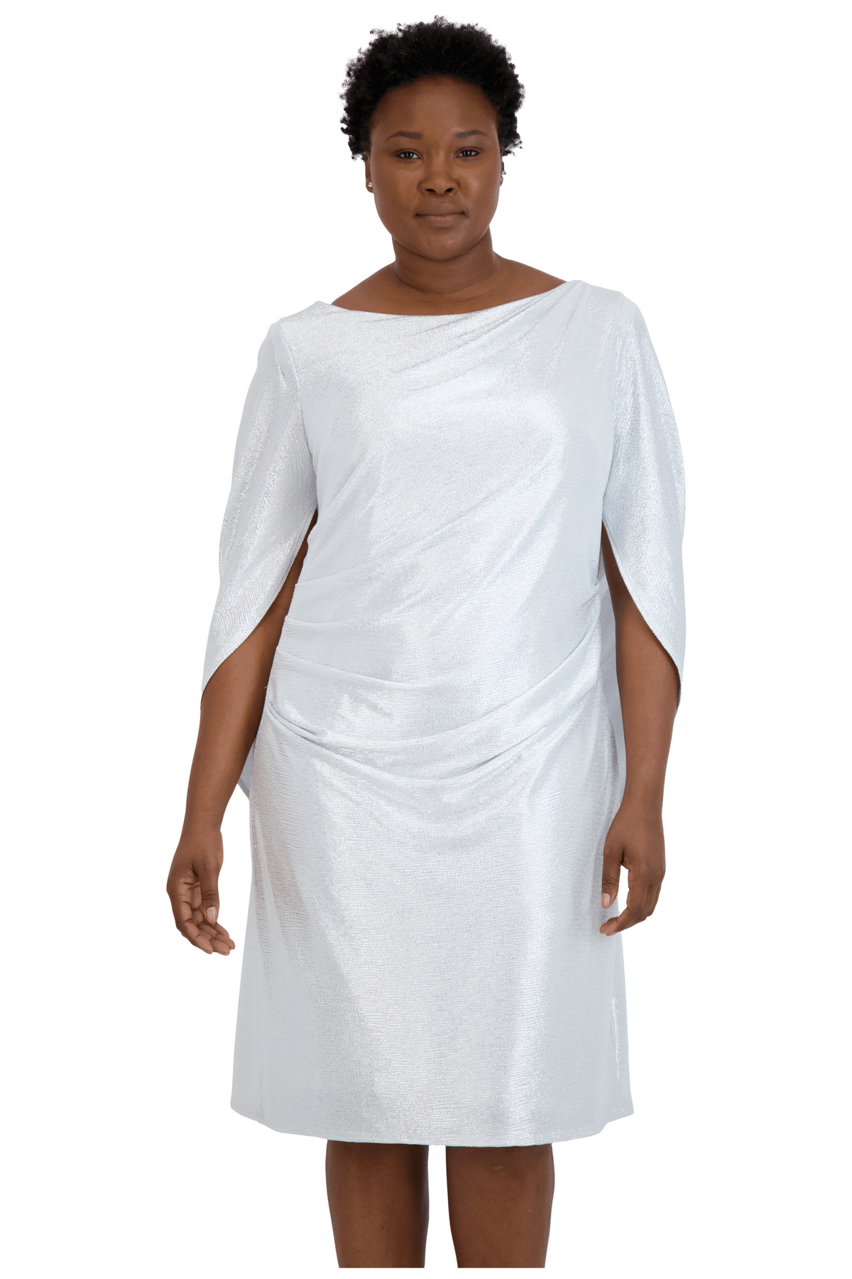 R&M Richards Draped Sleeve Short Plus Size Dress 7441W - The Dress Outlet