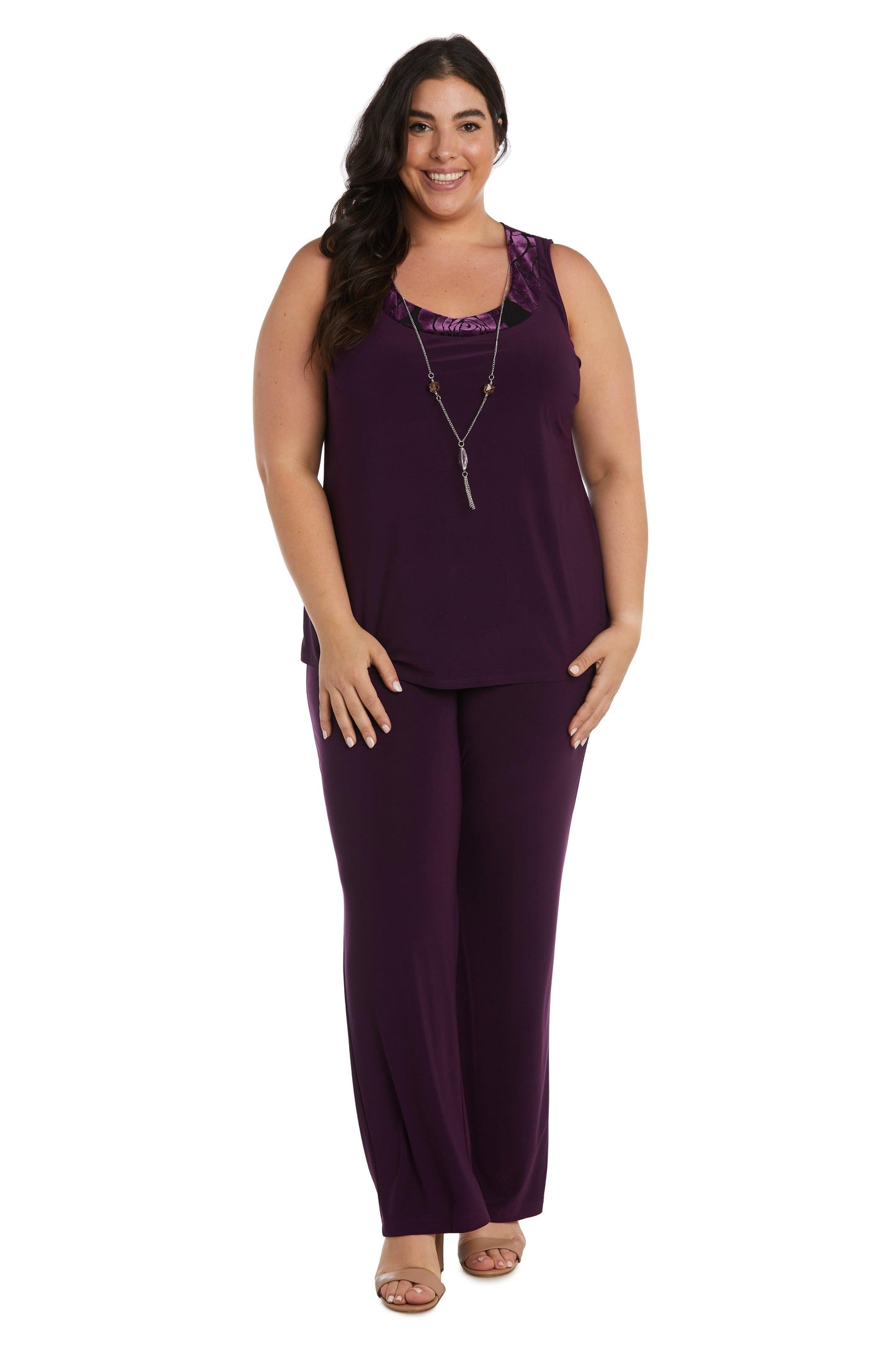 R&M Richards Formal Plus Size Black Pant suit Plum
