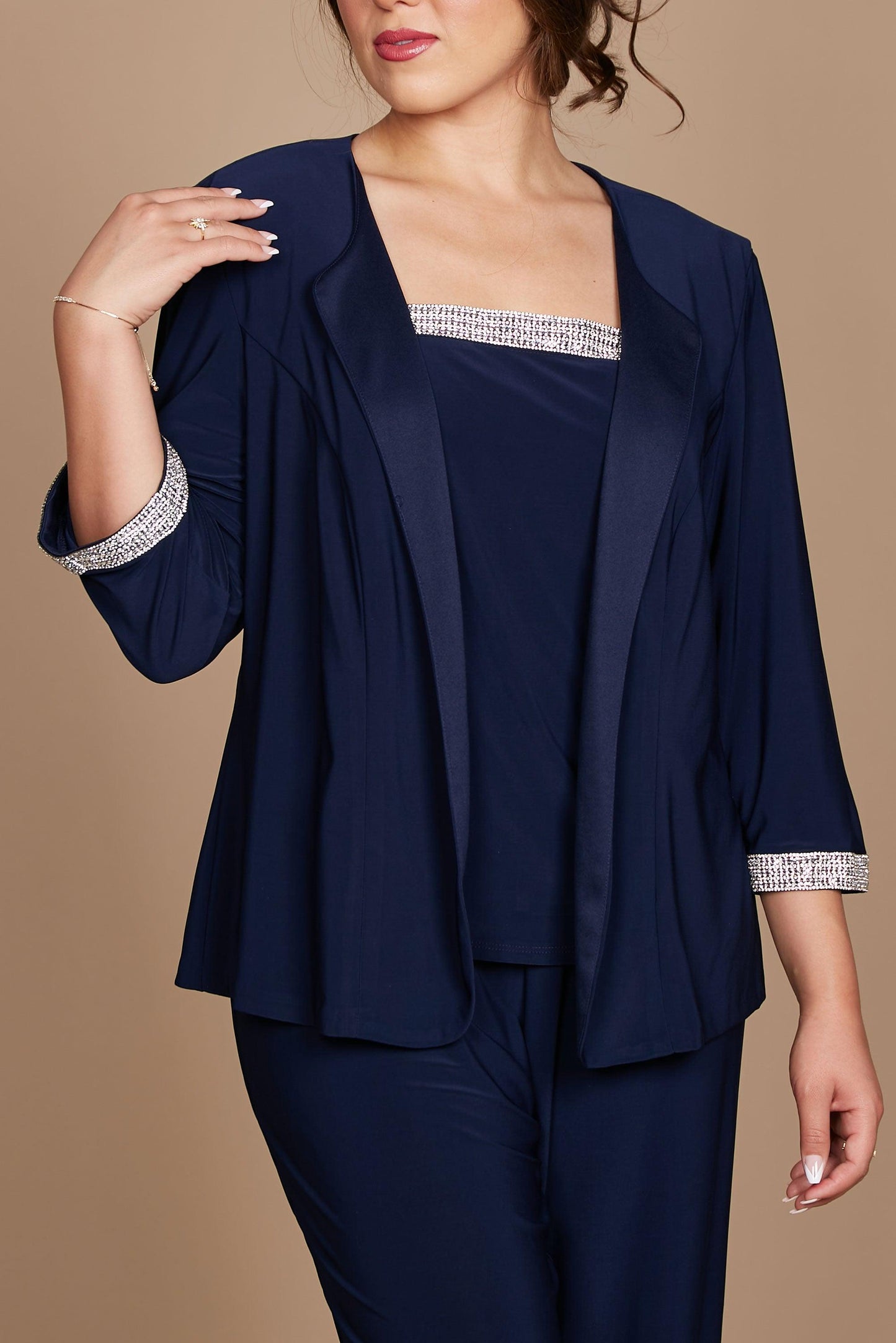 R&M Richards Formal Plus Size Pansuit Navy