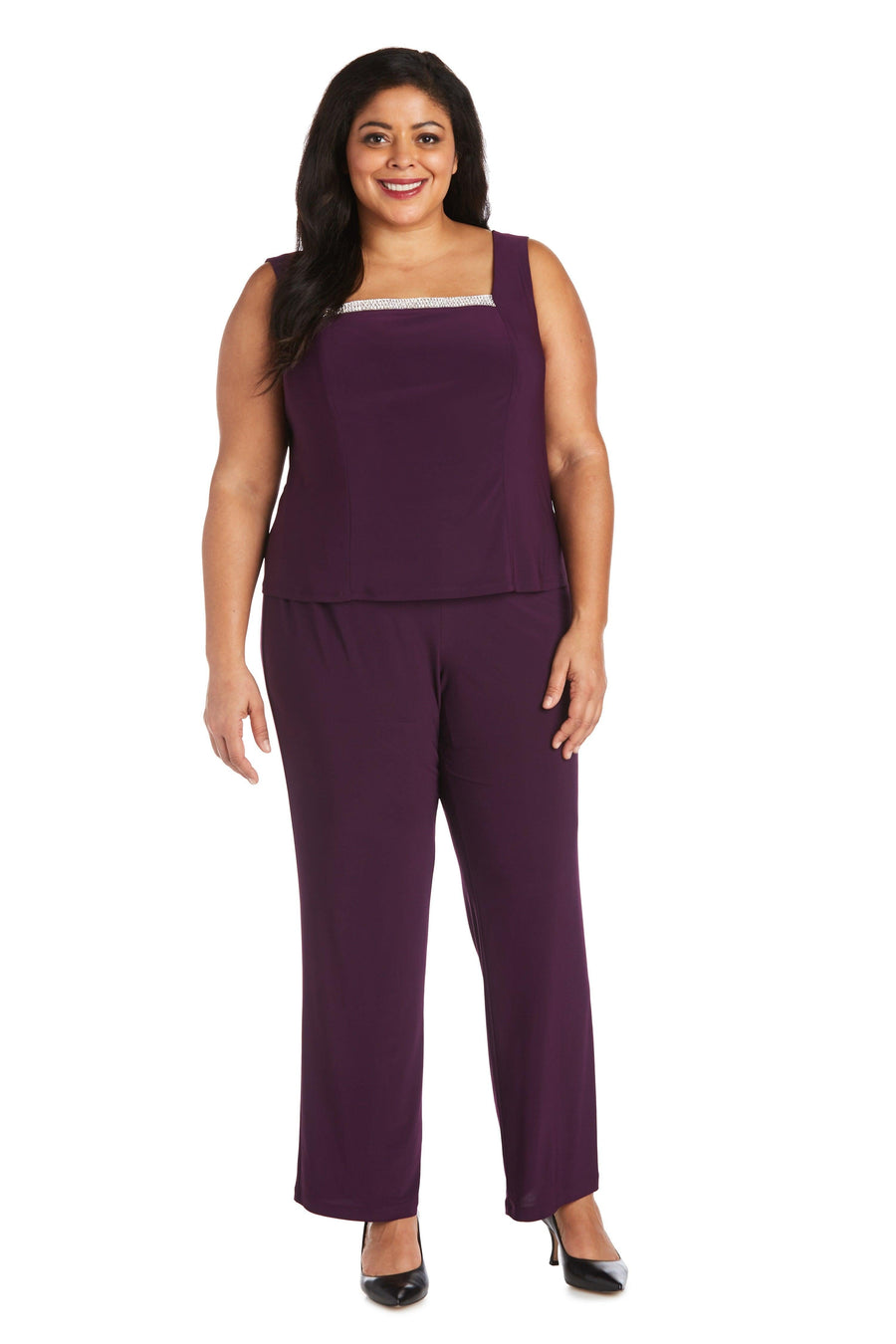 R&M Richards Formal Plus Size Pansuit Plum