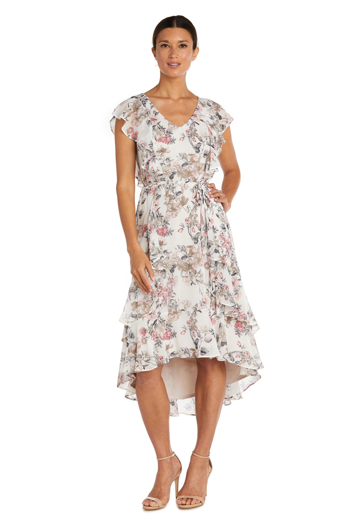R&M Richards High Low Floral Chiffon Dress 7840 - The Dress Outlet