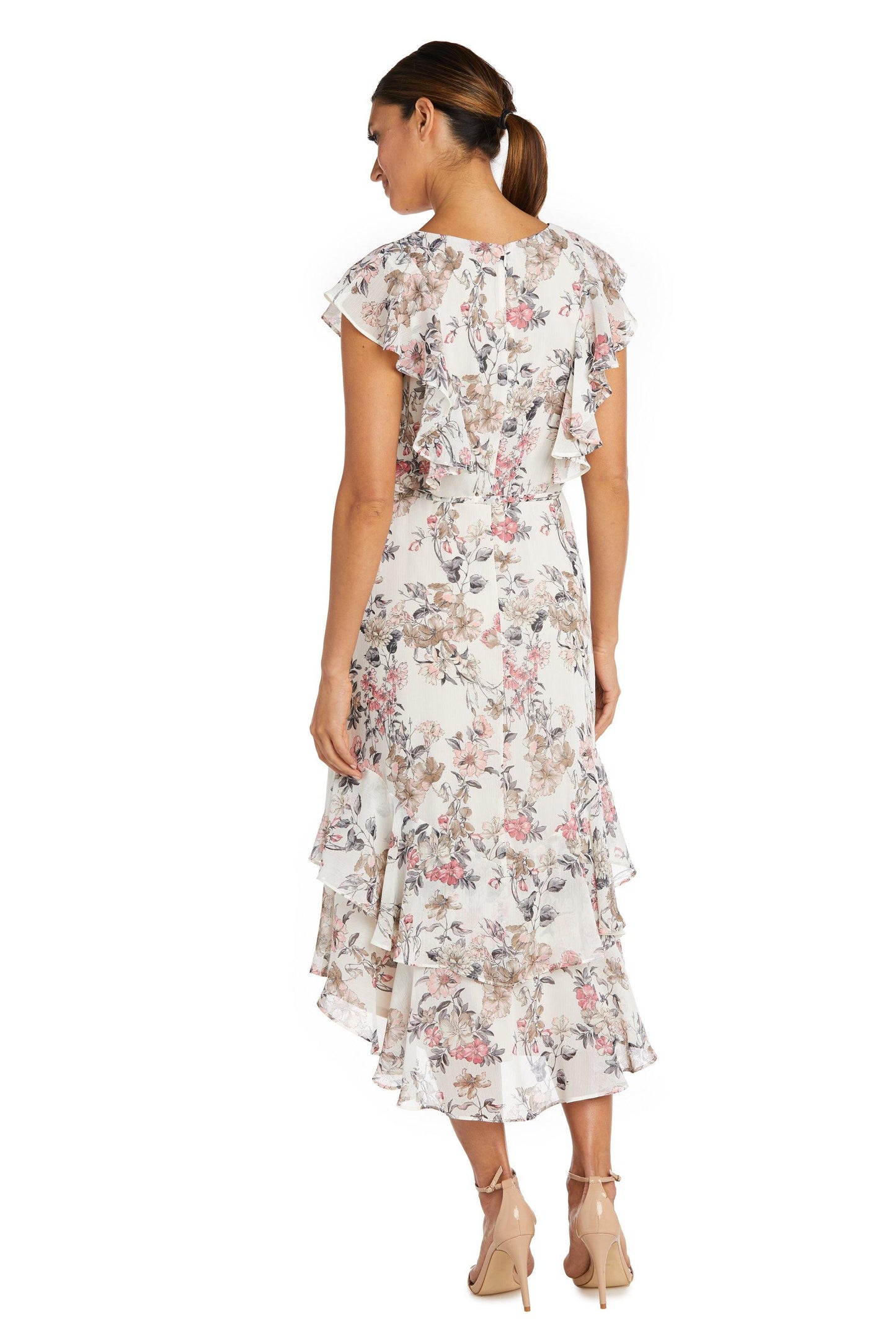 R&M Richards High Low Floral Chiffon Dress 7840 - The Dress Outlet