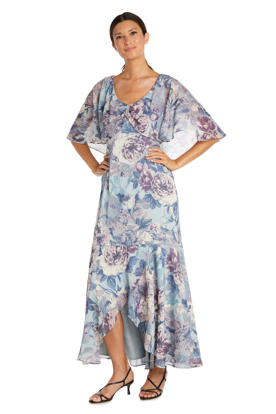 R&M Richards High Low Floral Chiffon Dress 7950 - The Dress Outlet