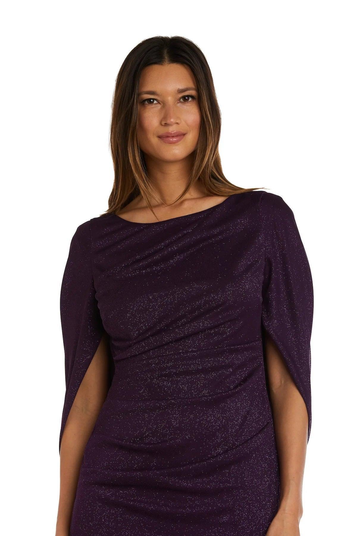 R&M Richards Long Formal Glitter Chiffon Dress 7424 - The Dress Outlet