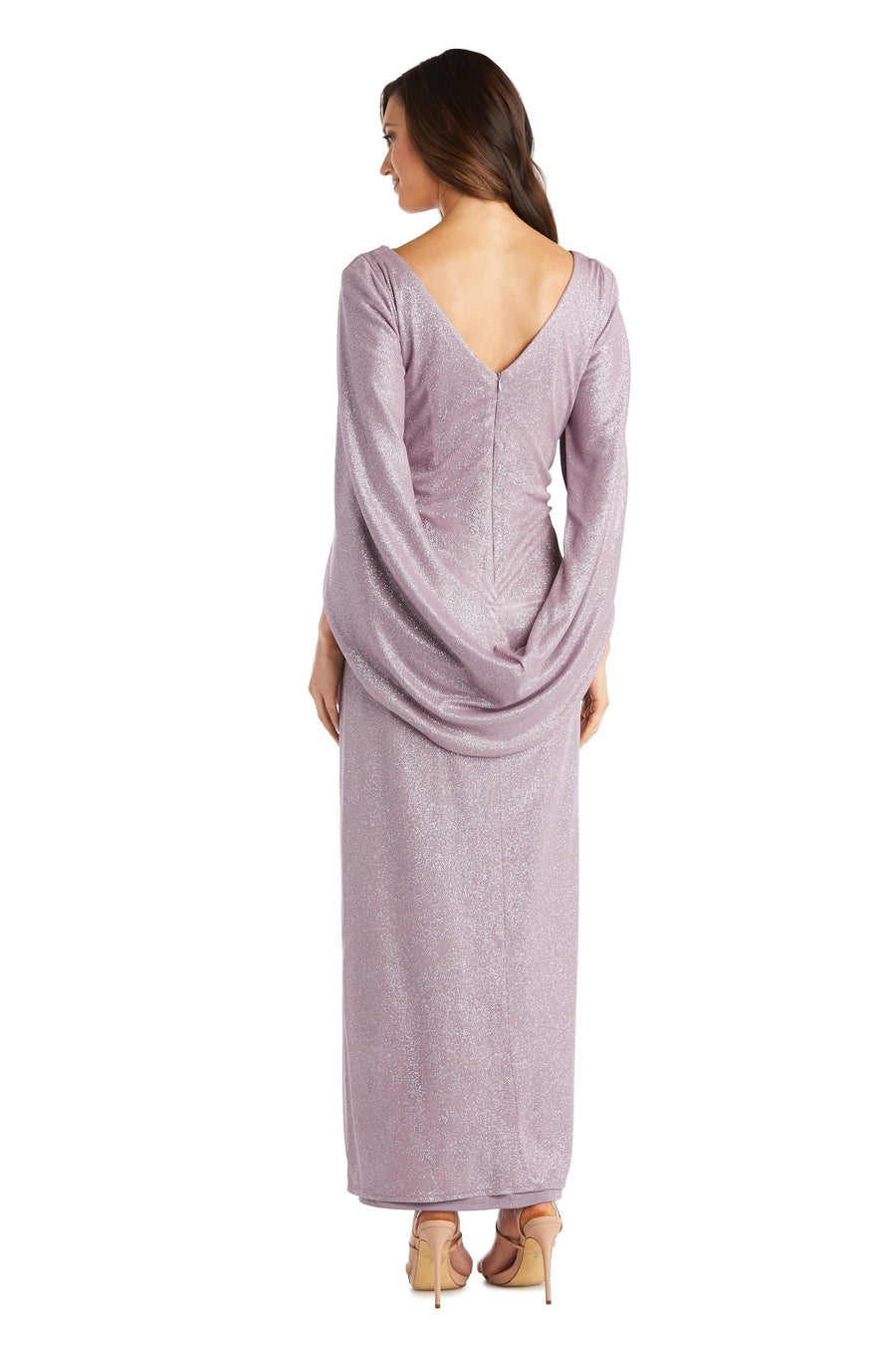 R&M Richards Long Formal Glitter Chiffon Dress 7424 - The Dress Outlet