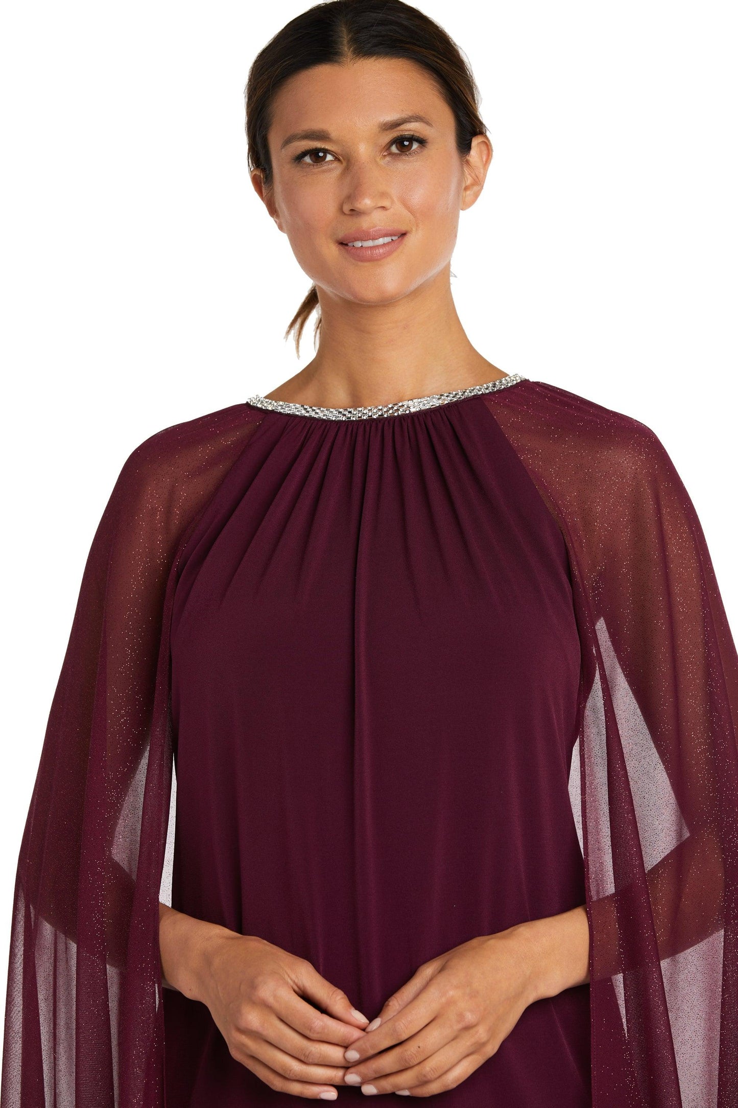 R&M Richards Long Formal Petite Cape Dress Sale - The Dress Outlet