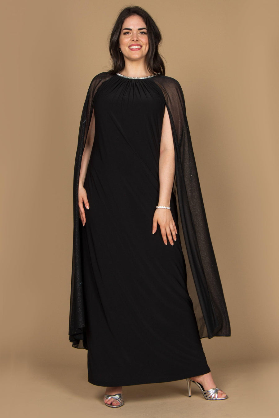 R&M Richards Long Formal Petite Cape Dress Sale - The Dress Outlet