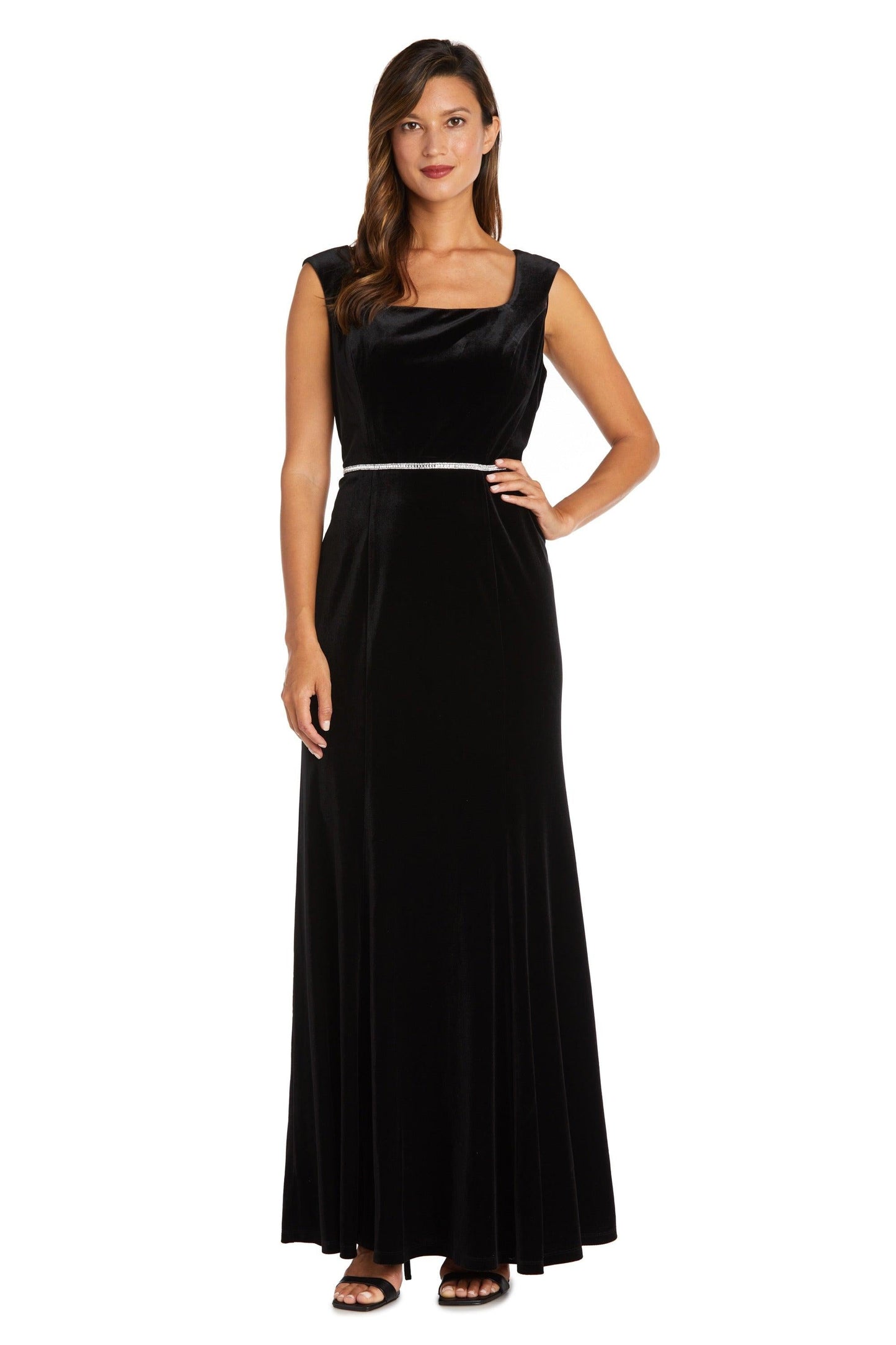 R&M Richards Long Formal Velvet Dress 7572 - The Dress Outlet