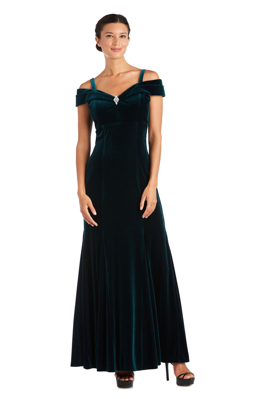 R&M Richards Long Formal Velvet Petite Dress 2509P - The Dress Outlet