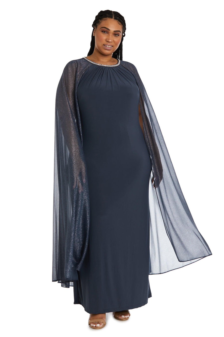 R&M Richards Long Plus Size Formal Cape Dress 2662W - The Dress Outlet