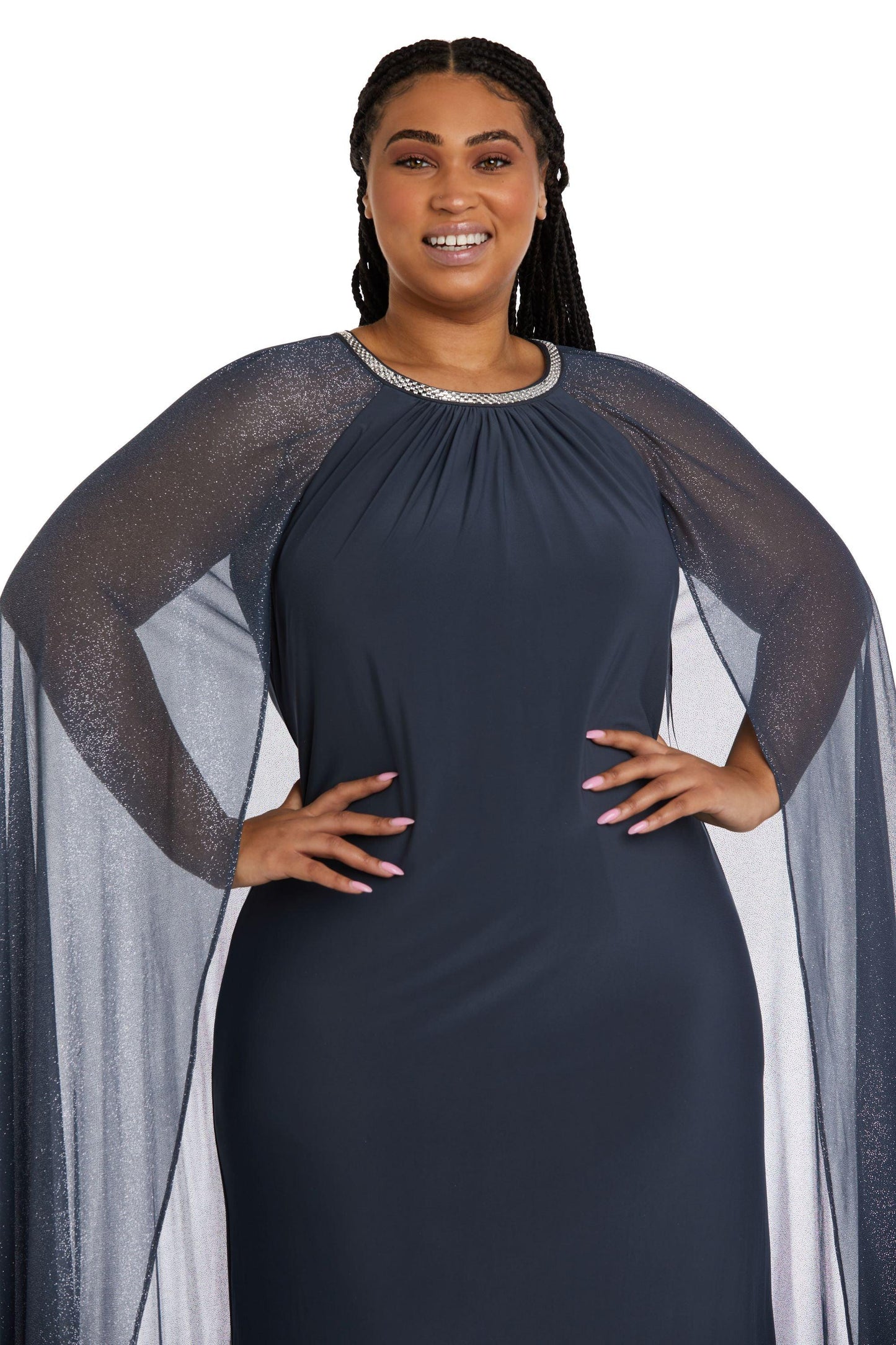 R&M Richards Long Plus Size Formal Cape Dress 2662W - The Dress Outlet