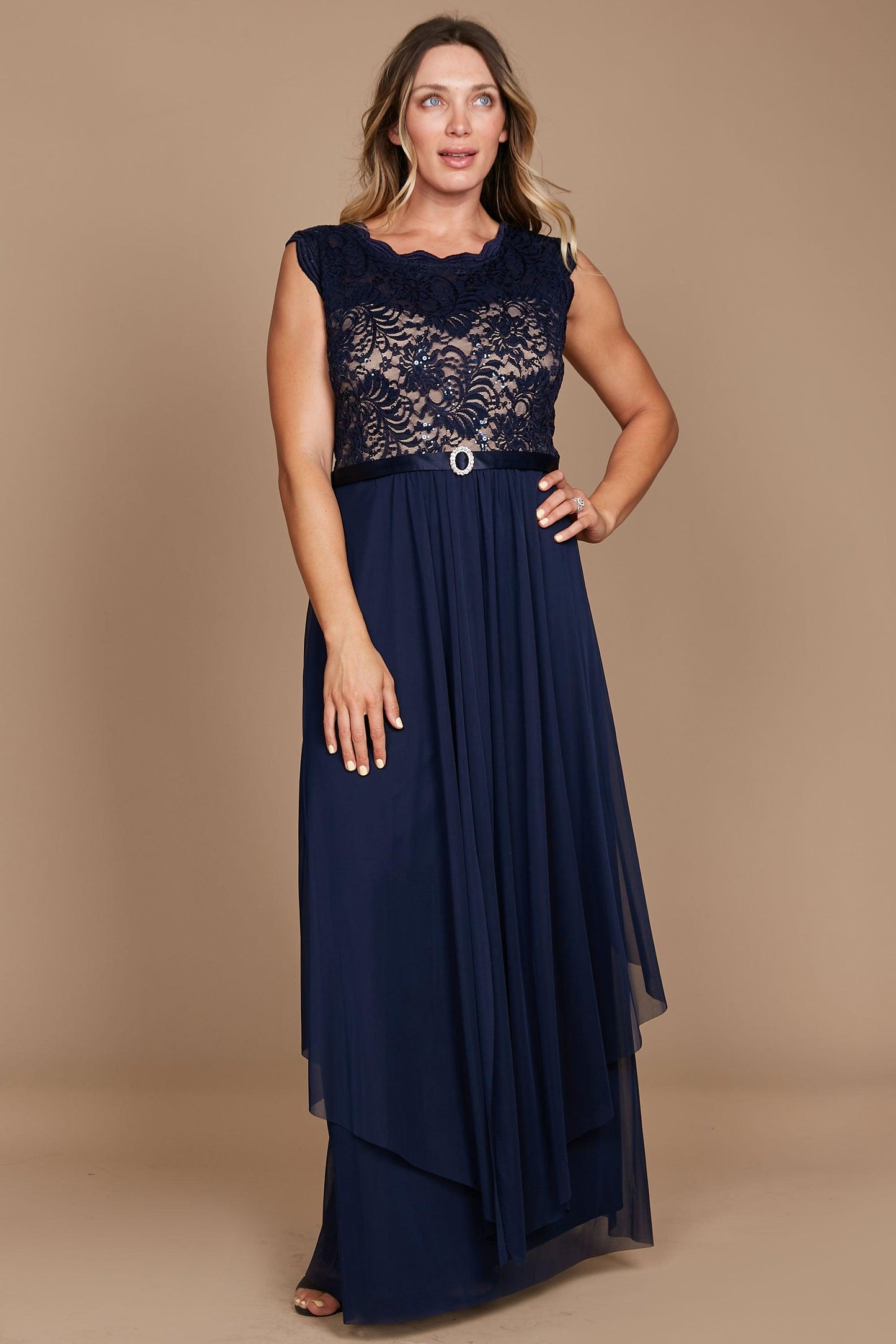 R&M Richards Long Plus Size Formal Dress Navy