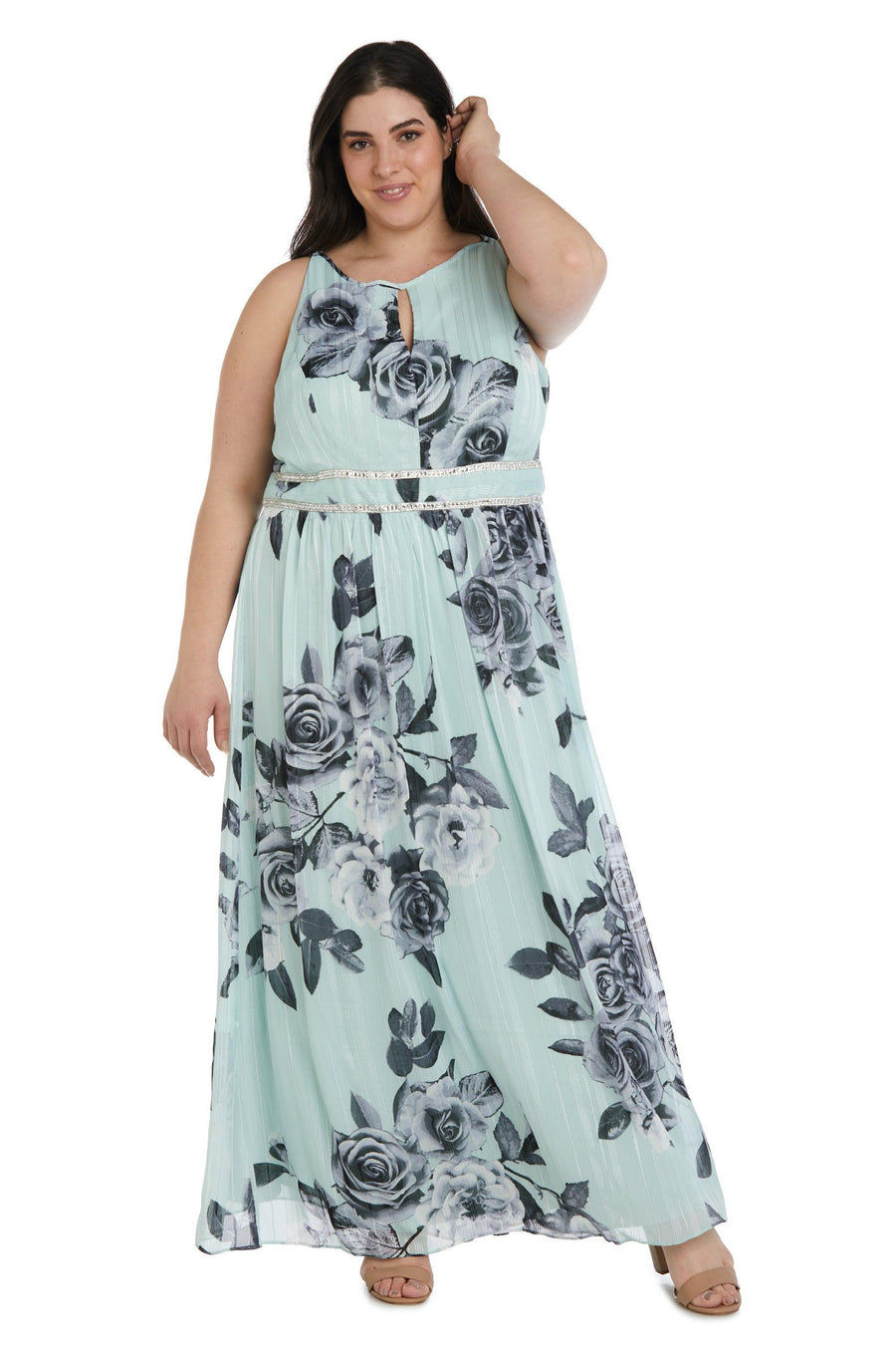 R&M Richards Long Plus Size Halter Print Gown Sale 7045W - The Dress Outlet