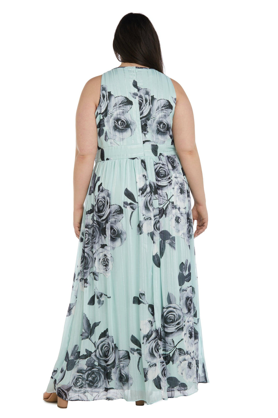 R&M Richards Long Plus Size Halter Print Gown Sale 7045W - The Dress Outlet