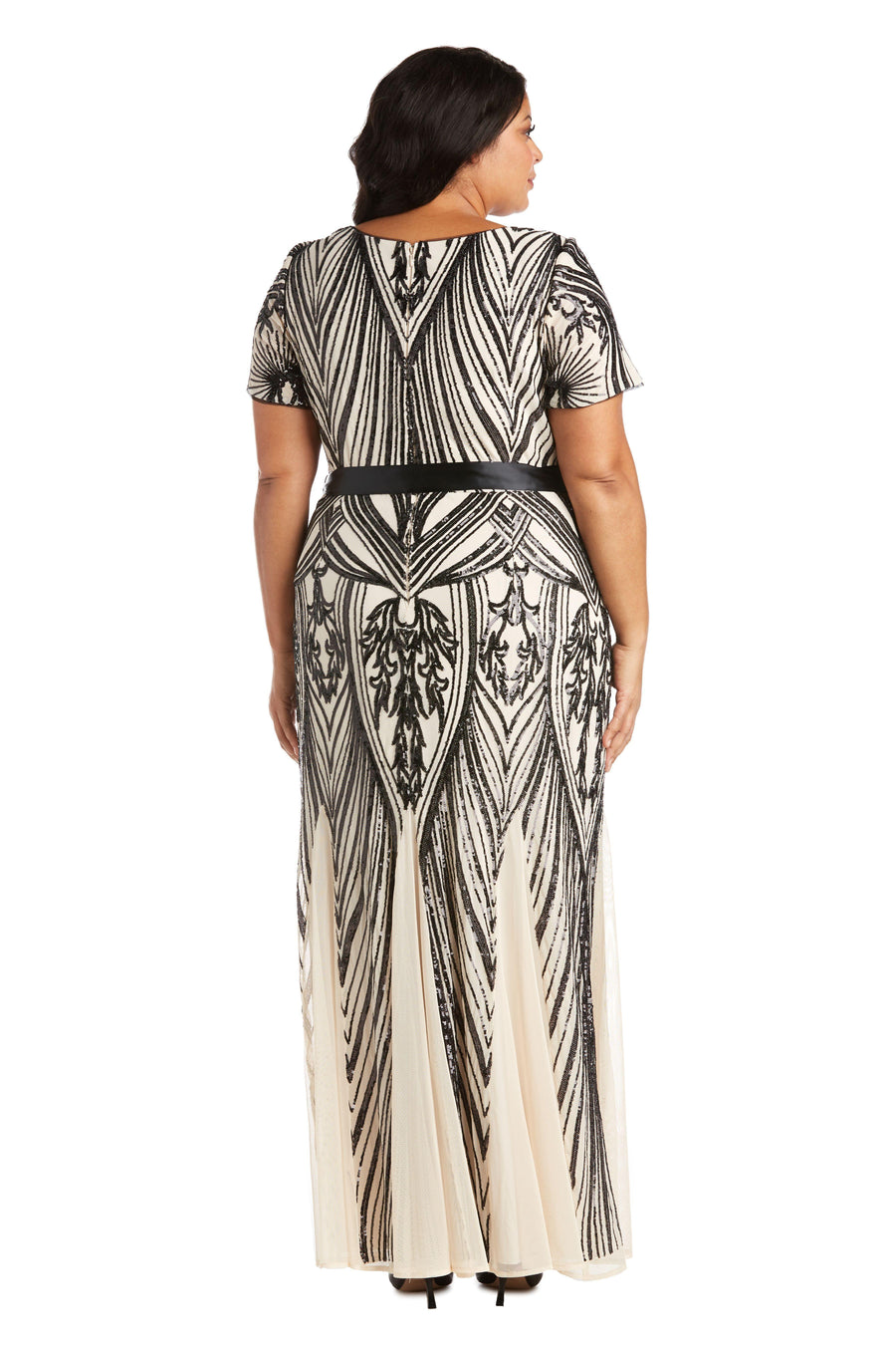 R&M Richards Long Plus Size Sequins Dress 7385 - The Dress Outlet