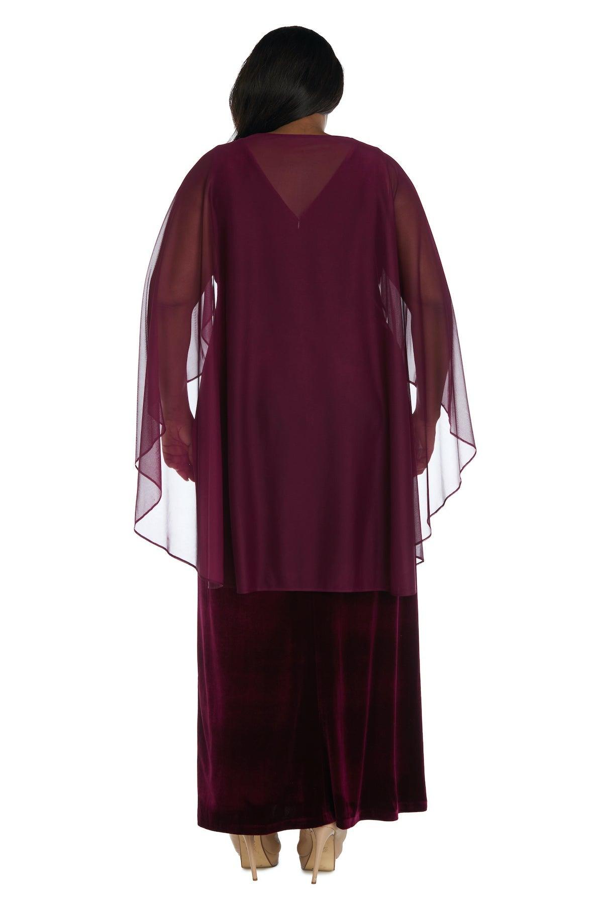 R&M Richards Long Plus Size Velvet Cape Dress 2668W - The Dress Outlet