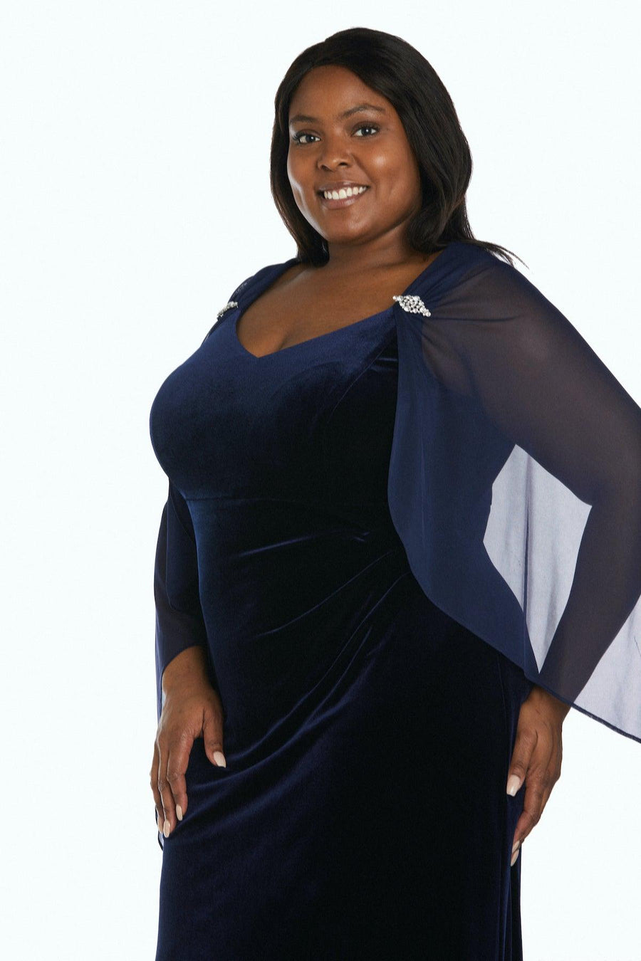 R&M Richards Long Plus Size Velvet Cape Dress 2668W - The Dress Outlet