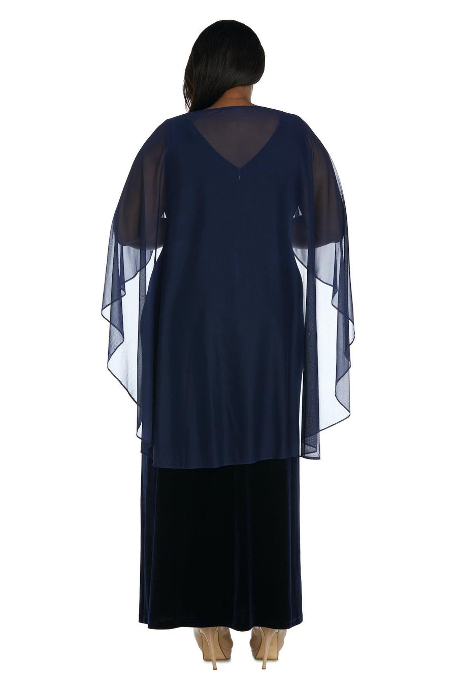 R&M Richards Long Plus Size Velvet Cape Dress 2668W - The Dress Outlet