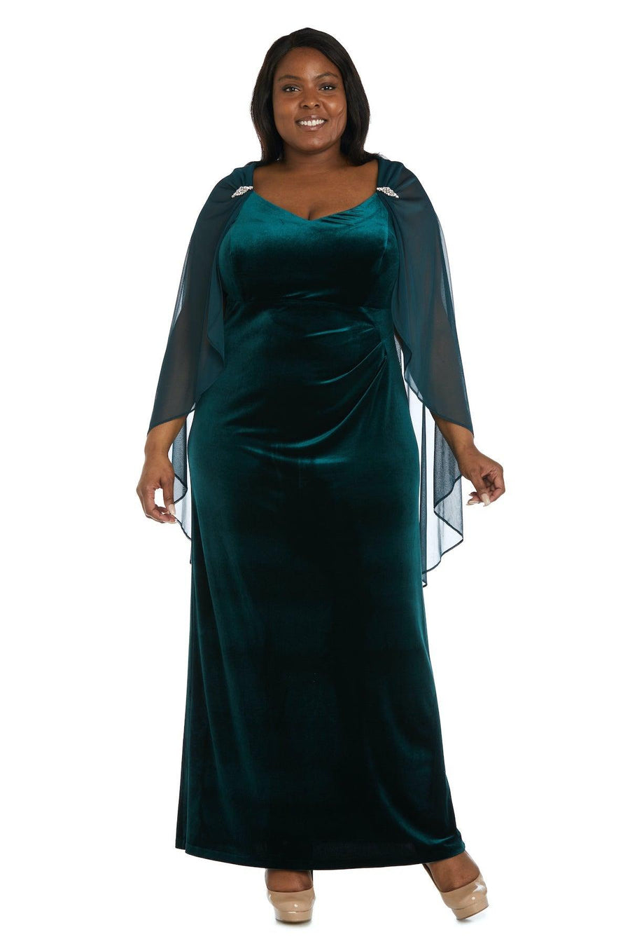 R&M Richards Long Plus Size Velvet Cape Dress 2668W - The Dress Outlet
