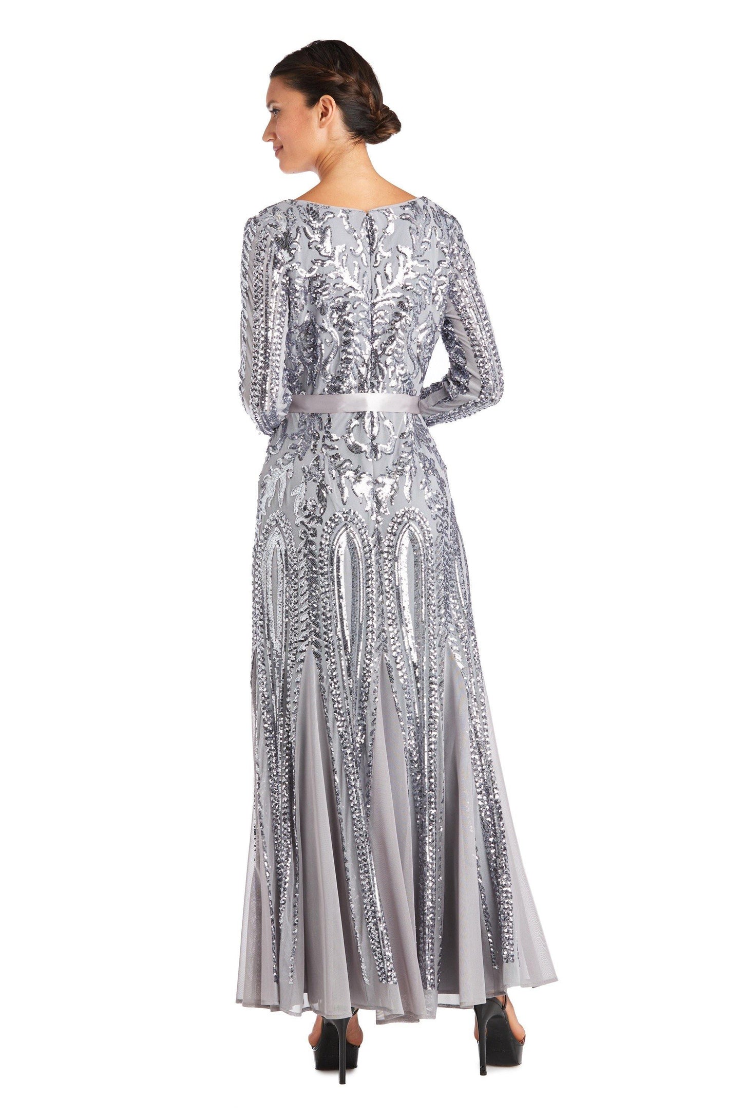 Mother of the Bride Dresses Long Sleeve Formal Petite Dress Silver