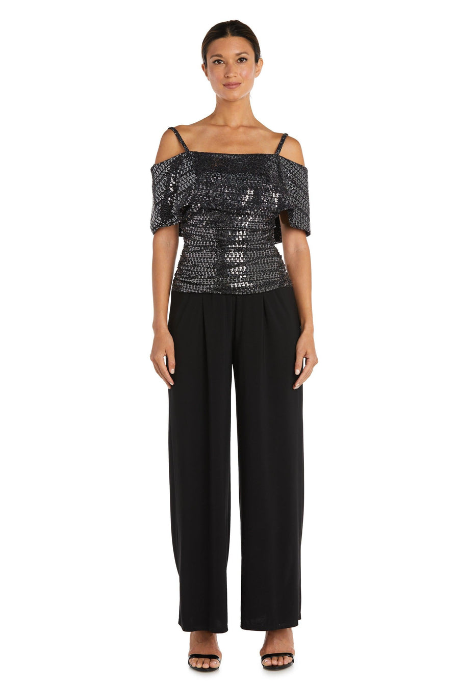 R&M Richards Off Shoulder Metallic Jumpsuit 9132 - The Dress Outlet