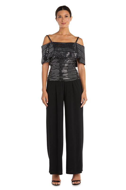 R&M Richards Off Shoulder Metallic Jumpsuit 9132 - The Dress Outlet
