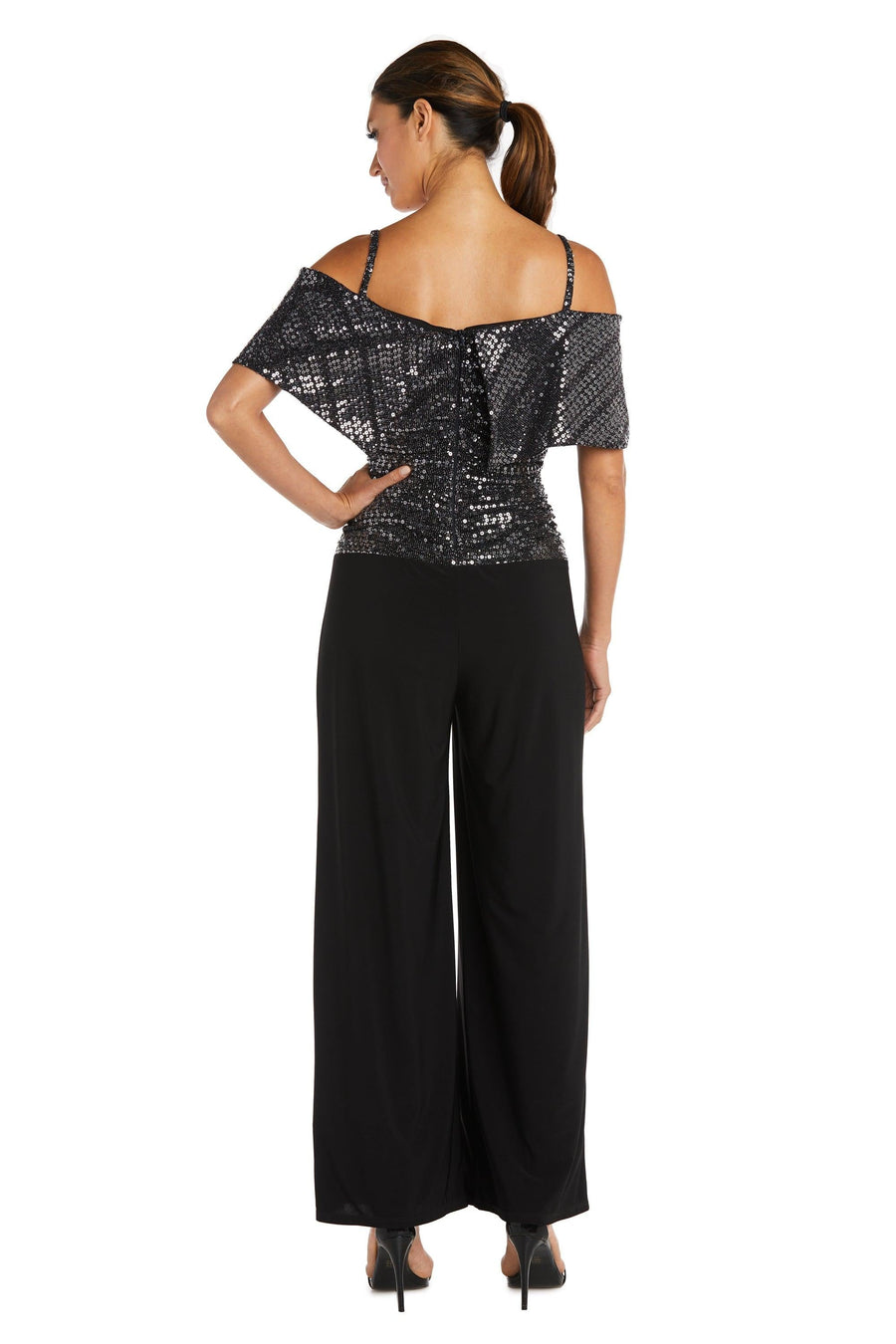 R&M Richards Off Shoulder Metallic Jumpsuit 9132 - The Dress Outlet