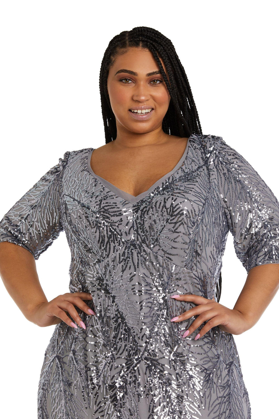 R&M Richards Plus Size Long Beaded Dress 7565W - The Dress Outlet