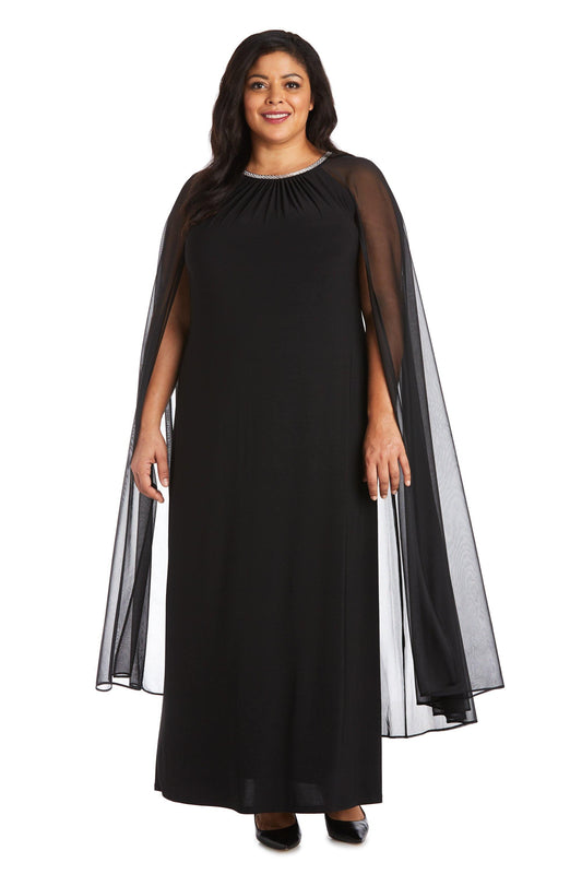 R&M Richards Plus Size Long Formal Cape Gown 2487W Sale - The Dress Outlet