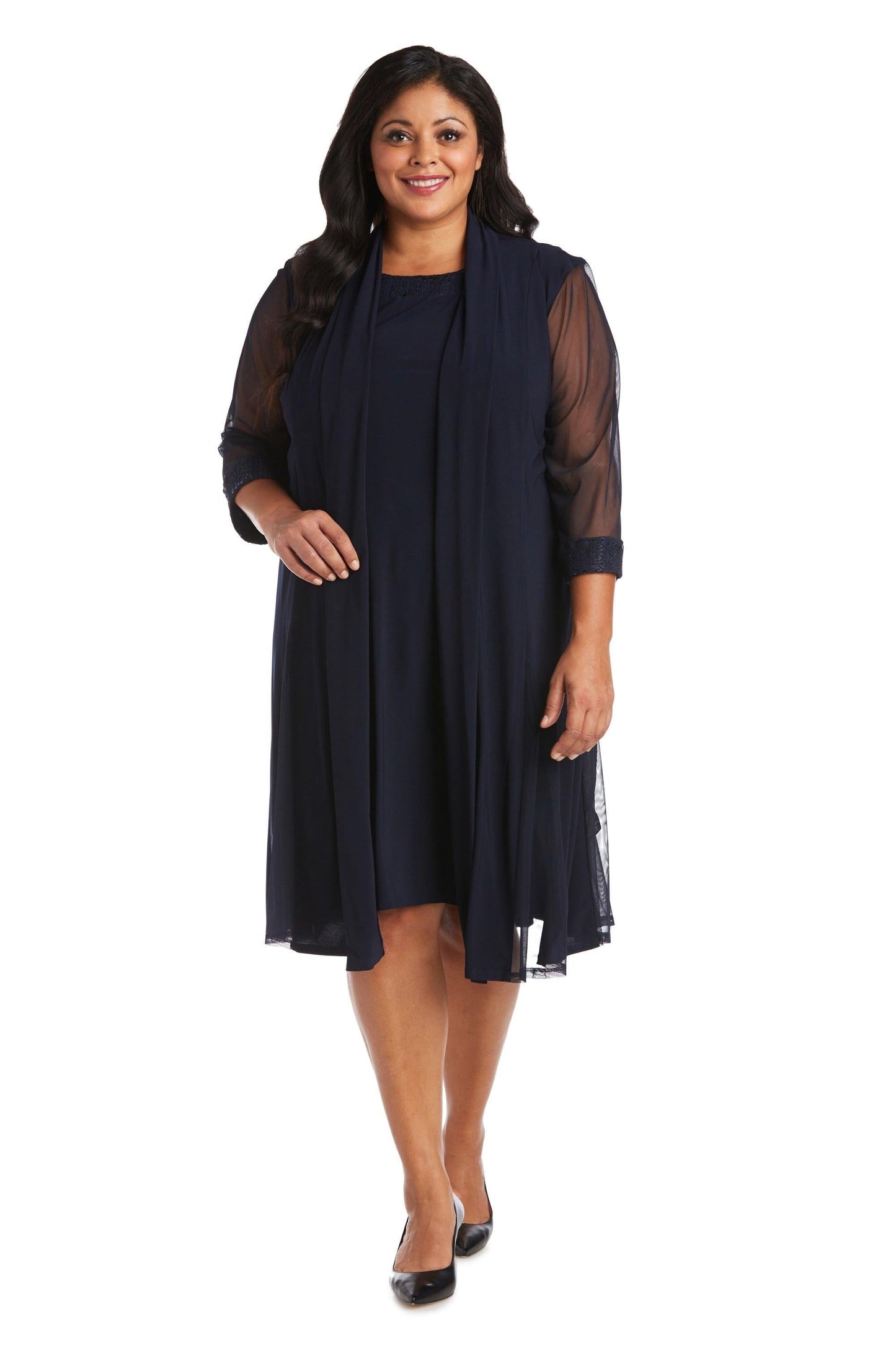 R&M Richards Plus Size Short Jacket Dress Navy