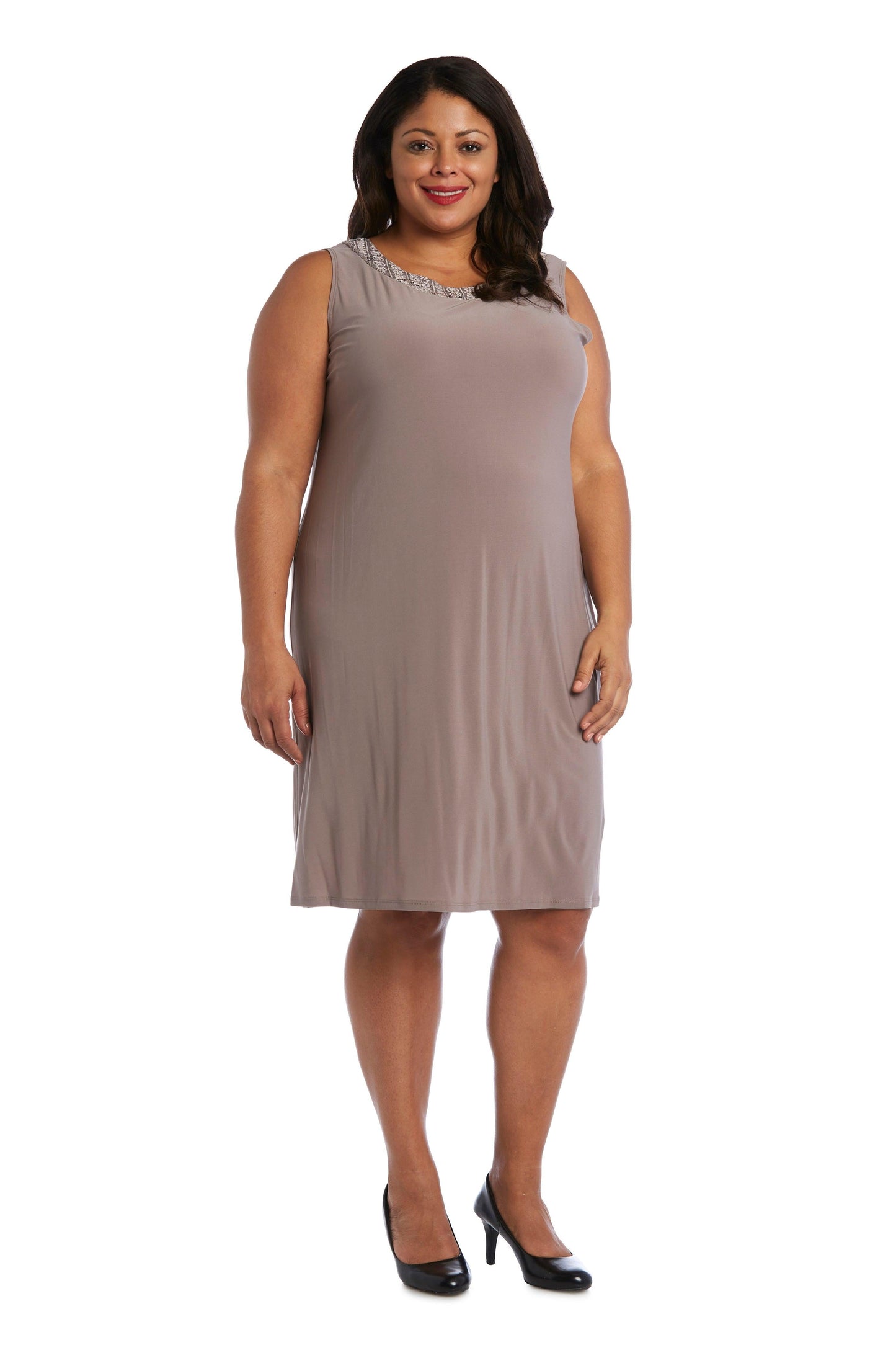 R&M Richards Plus Size Short Jacket Dress Taupe