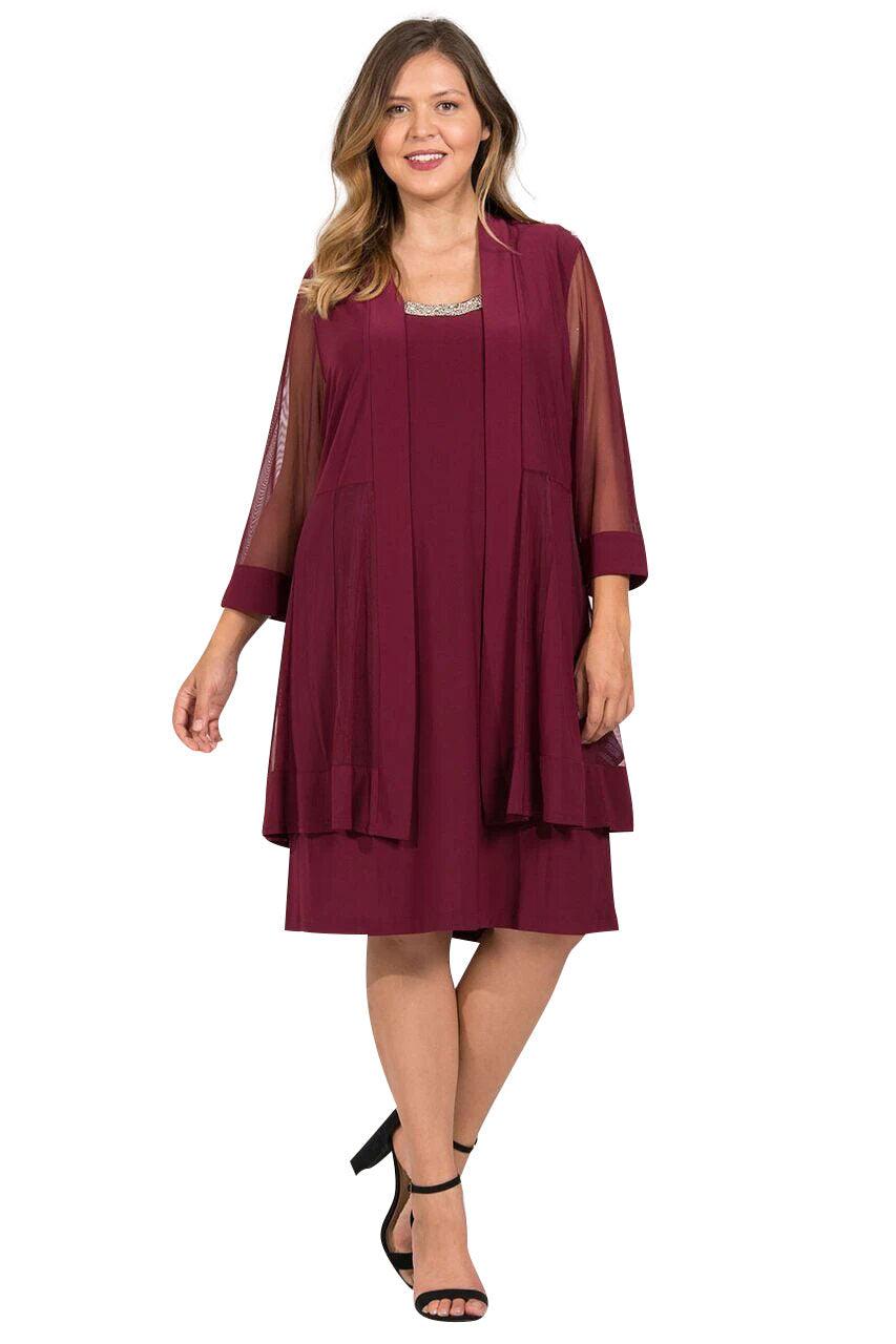 Mother of the Bride Dresses Short Beaded Petite Jacket Dress Merlot