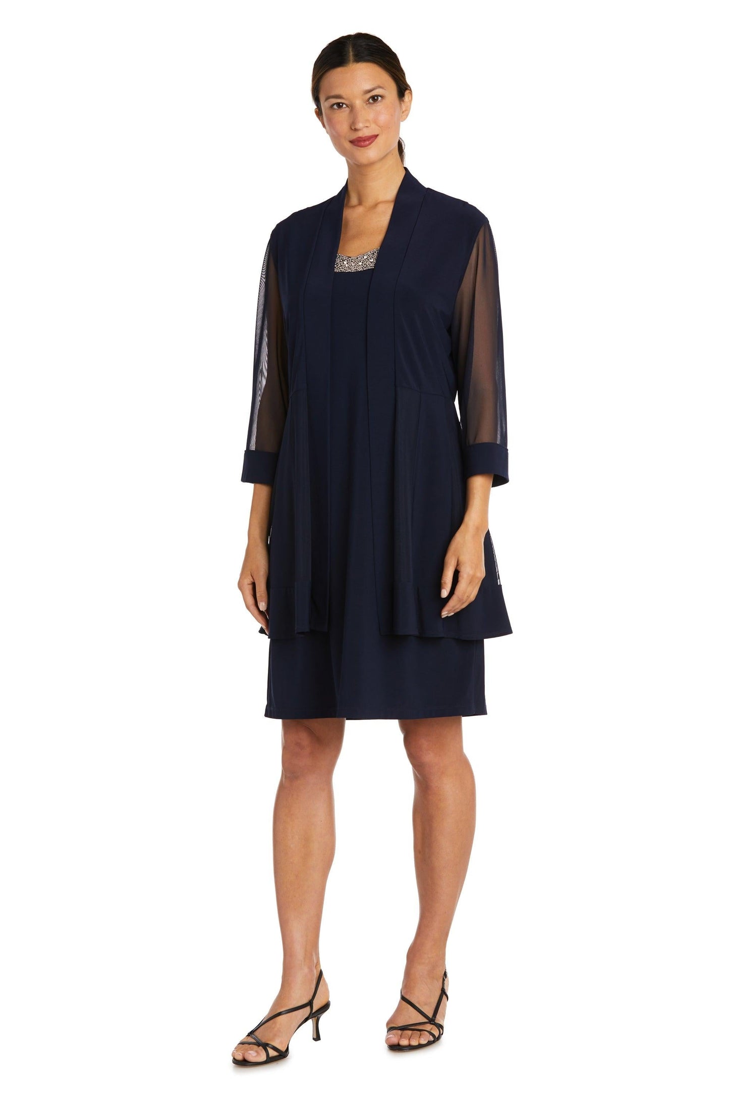 Mother of the Bride Dresses Short Beaded Petite Jacket Dress Navy