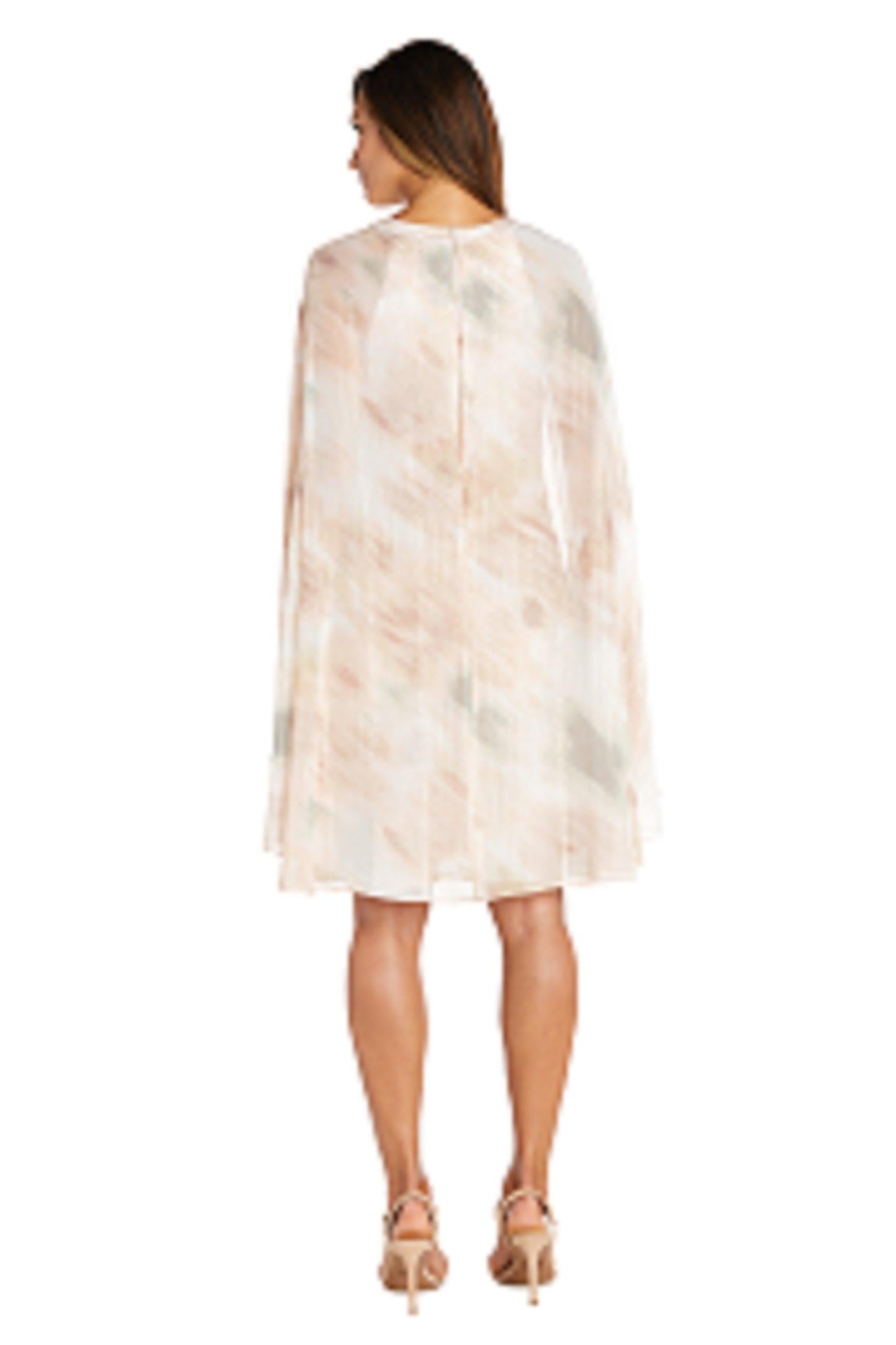 R&M Richards Short Floral Chiffon Cape Dress 9276 - The Dress Outlet