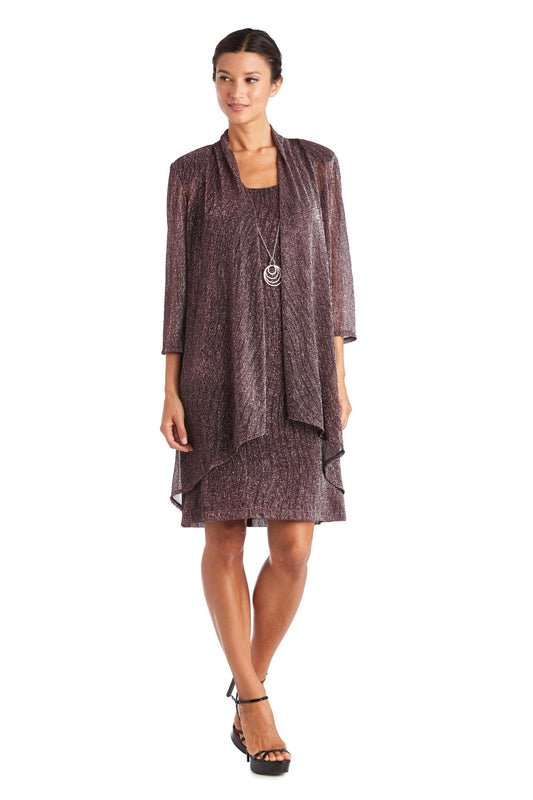 R&M Richards Short Metallic Knit Petite Dress 7261P - The Dress Outlet