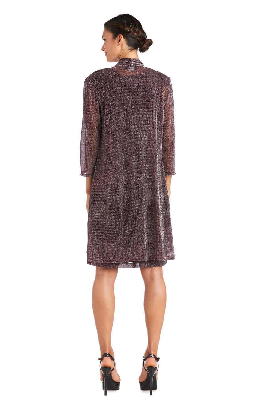 R&M Richards Short Metallic Knit Petite Dress 7261P - The Dress Outlet