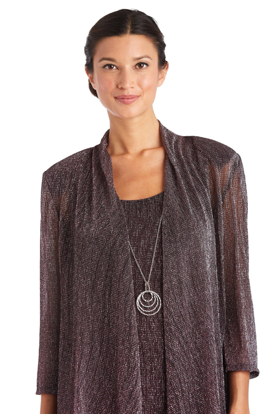 R&M Richards Short Metallic Knit Petite Dress 7261P - The Dress Outlet