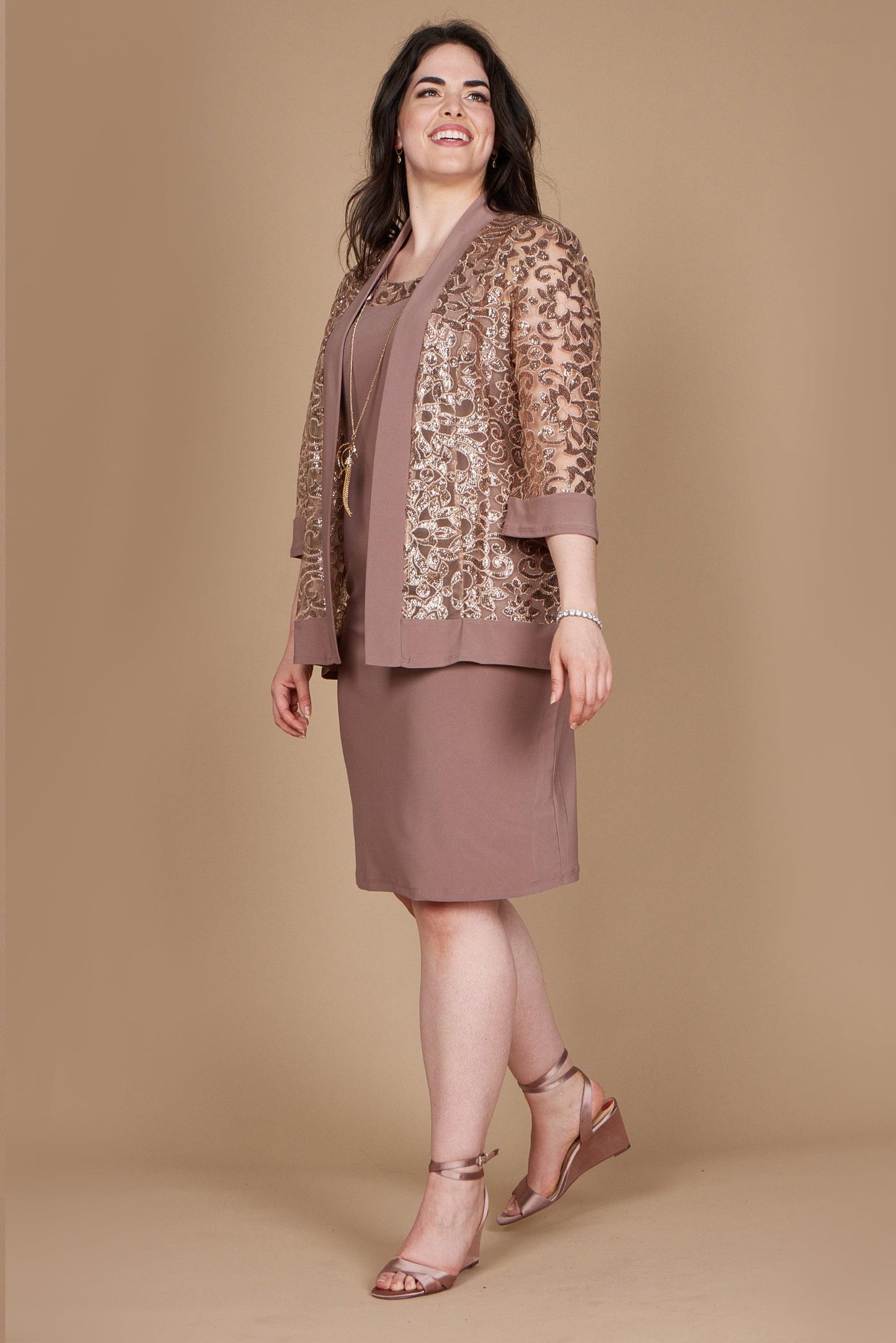 R&M Richards Short Mother of the Bride Dress Rose Gold