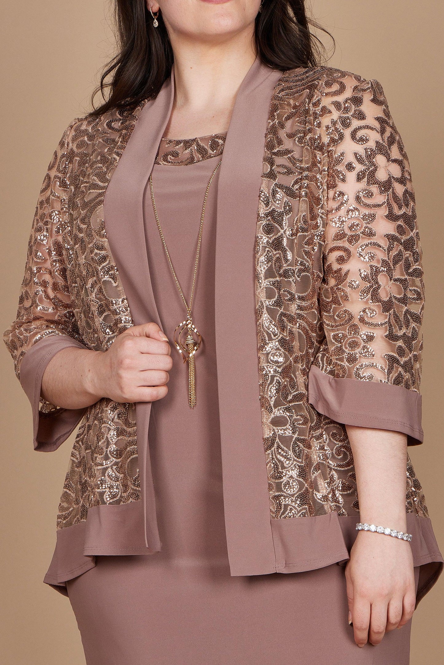 R&M Richards Short Mother of the Bride Dress Rose Gold